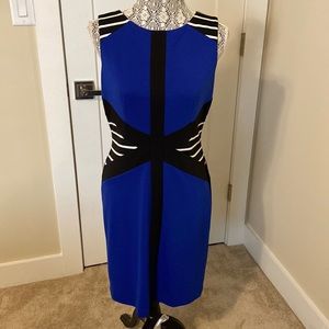 Ivanka Trump sheath dress, cobalt blue, black and white, knee length, size 8